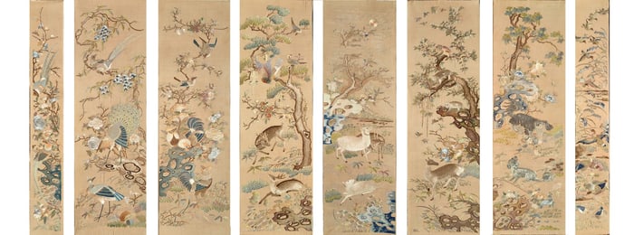 Cantonese embroidery with floral and auspicious animal patterns