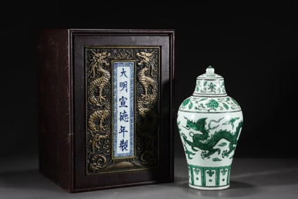 A Rare Green Glazed Lotus and Dragon Pattern Bottle