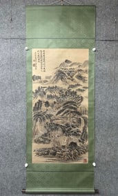 A Chinese Vertical Scroll Ink Painting of Landscape and Figure on Paper,Shi Tao