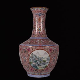 An Exquisite Famille-Rose Landscape Pattern Vase