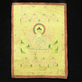 A Rare Brocade Painted Color Statue of Sakyamuni Tangka