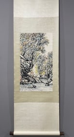 A Chinese Vertical Scroll Ink Painting of Landscape on Paper,Fang Jizhong