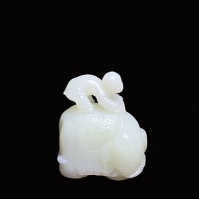 An Exquisite White Jade Elephant Hand Piece