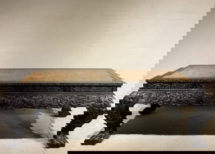 A Huge Zitanwood Auspicious Cloud and Dragon Pattern Table,With Poem: A Huge Zitanwood Auspicious Cloud and Dragon Pattern Table,With Poem,Qing Dynasty, China,Qianlong Four-character Mark,Size:102.4inx45.7inx34.6in,(Max)110.2inx53.5in &#32043;&#27264;&#26408;&#31077;&#2