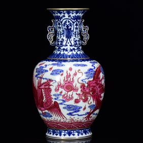 An Exquisite Dragon and Phonenix Pattern Double Ear Bottle