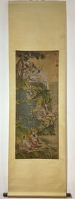 A Chinese Vertical Scroll Ink Painting of Figure on Silk,Chou Ying