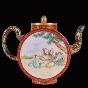 An Exquisite Purple Sands Wujin Glazed Painted Gold Figure Pattern Ewer