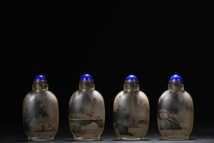 A Set of Fine Glass Landscape and Figure Pattern Snuff Bottles