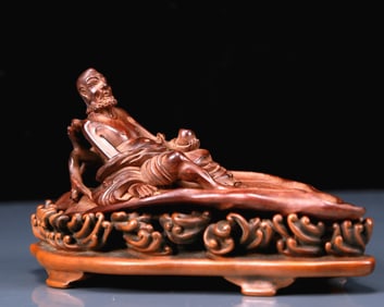 An Exquisite Huanghuali Wood Statue of Arhat Ornament