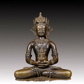A Brilliant Alloy Copper Silver-Inlaid Figure Of Amitayus
