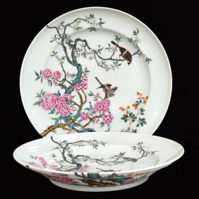 A Pair of Exquisite Famille-Rose Flower and Bird Pattern Plates