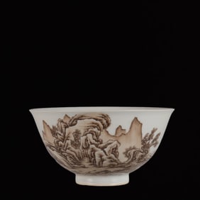 An Exquisite Ink Color Landscape and Figure Pattern Bowl,with poem