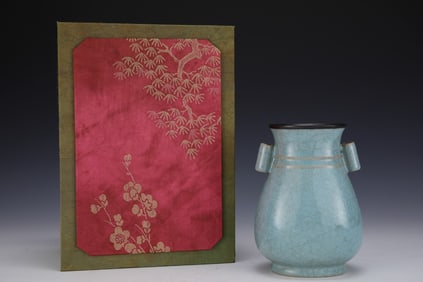 An Exquisite Ru yao Sky Blue Glazed Double-Ears Vase