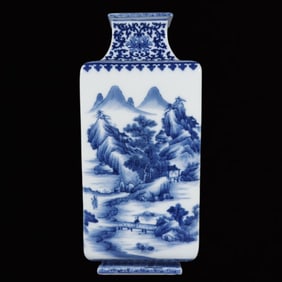 A Rare Blue and White Landscape and Figure Pattern Vase