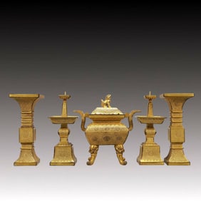 A Set of Rare Gilt Bronze Lotus Pattern Ornaments