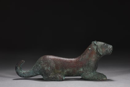 A Rare Bronze Inlaid Silver Tiger Ornament,With Inscription