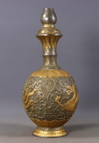An Exquisite Gilt Bronze Dragon and Phoenix Pattern Vase