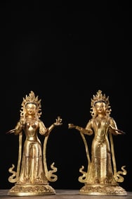 A Pair of Huge Gilt Bronze Statue of Avalokitesvaras
