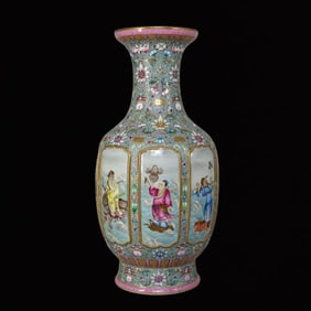 A Rare Famille-Rose Painted Gold Character and Story Pattern Vase