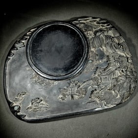 A Huge Landscape Pattern Inkstone,With Poem