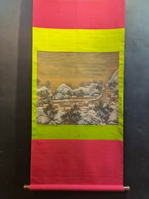 A Chinese Vertical Scroll Ink Painting of Landscape on Silk,Lang Shining
