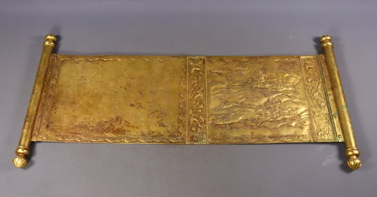An Exquisite Gilt Bronze Hunting Pattern Ornament,With Poem