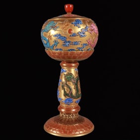 An Exquisite Gold Ground Enamel Carved Dragon Pattern Hatstand