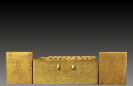 A Set of Exquisite Gilt Bronze Scriptures, With Gilt Bronze Box