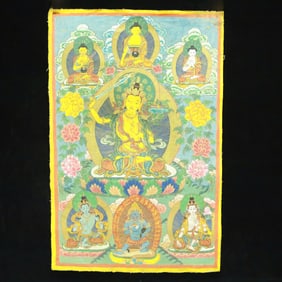 A Rare Brocade Painted Color Statue of Manjusri Tangka