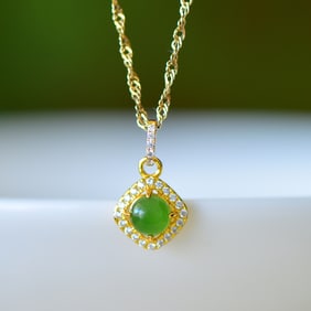 An Exquisite Sterling Silver Inlaid White Jade Pendant