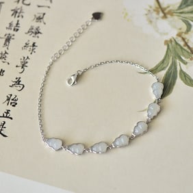 An Exquisite Sterling Silver Inlaid White Jade Bracelet
