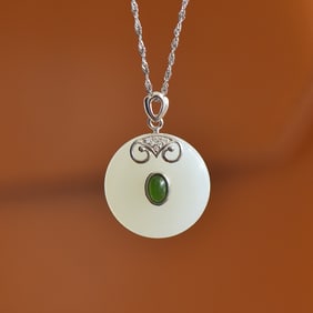 An Exquisite Sterling Silver Inlaid White Jade Pendant