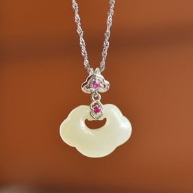 An Exquisite Sterling Silver Inlaid White Jade Pendant