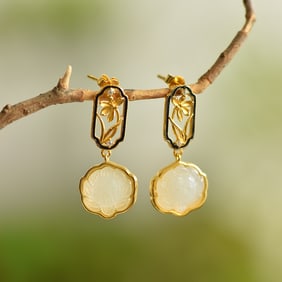 A Pair of Exquisite Sterling Silver Inlaid White Jade Enamel Earrings