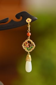 An Exquisite Sterling Silver Inlaid White Jade Ebony Hairpin