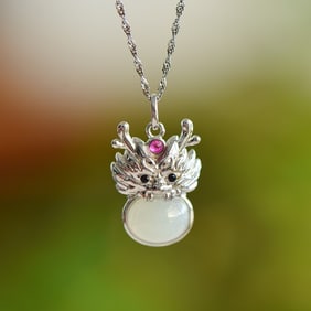 An Exquisite Sterling Silver Inlaid White Jade Pendant