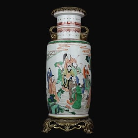 A Rare Five-Color Figure Pattern with Copper Pomegranate Double-Eared Vase