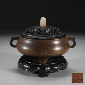A Rare Bronze Body Two Handles Incense Burner