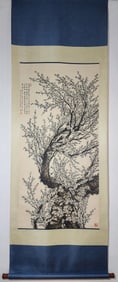 A Rare Chinese Vertical Scroll Ink Painting of Plum flower