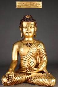 A Rare Red copper body gilt Medicine Buddha sitting statue