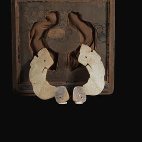 A Pair of Rare Hetian White Jade with Natural Inclusions Jade Tiger Amulet