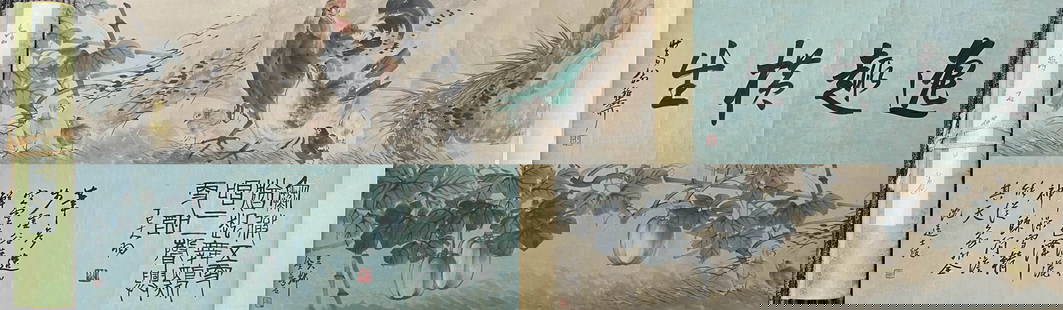 A Chinese ink wash paper scroll flower-and-bird hand scroll: A Chinese ink wash paper scroll flower and bird hand scroll,Jin Mengshi,without frame size:70.9inx11.8in &#19968;&#24133;&#20013;&#22269;&#27700;&#22696;&#32440;&#26412;&#33457;&#40479;&#30011;&#25163