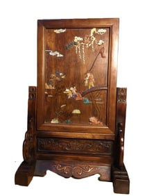 A Rare Brazilian Rosewood Inlaid Gems Landscape and Figures Pattern Screen