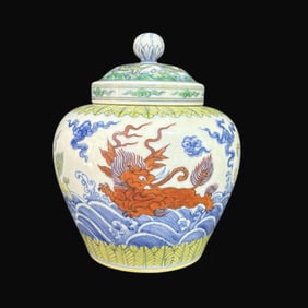 A Rare Doucai Sea Water and Flying Elephant Pattern Tianzi Jar
