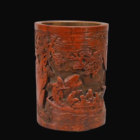 A Rare Bamboo Carved Character Story Ink Pot