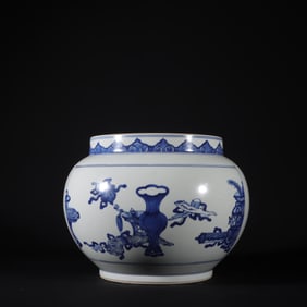 A Rare blue and white Bogu pattern Jar
