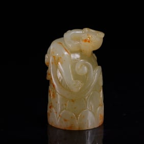 A Rare Hetian Jade Auspicious Beast Seal