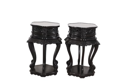 A pair of Rare red sandalwood hexagonal incense stands