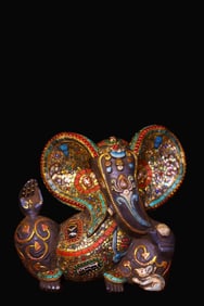 A Rare Lima Copper Painted Inlaid Dzi Bead Gemstone Ganesh