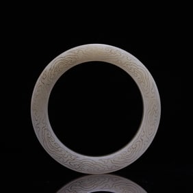 A Rare Hetian Jade Auspicious Cloud Pattern Bracelets,with poem